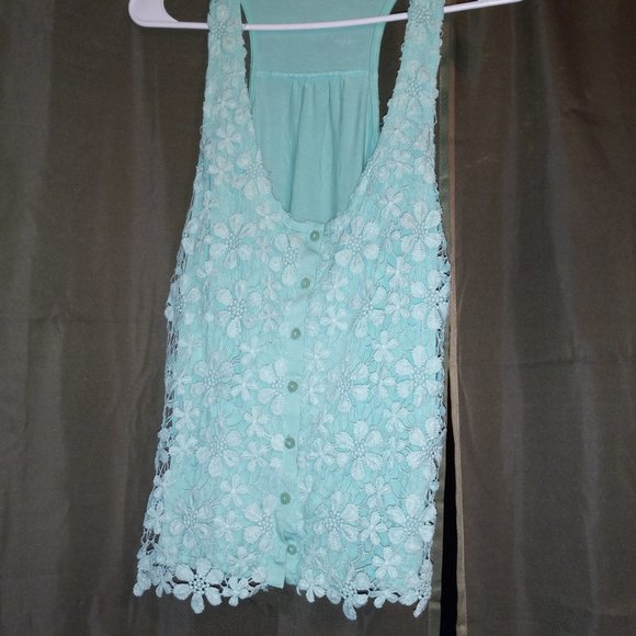 Teal Aqua Tank Top with Outer Front Lace Layer - Picture 2 of 6